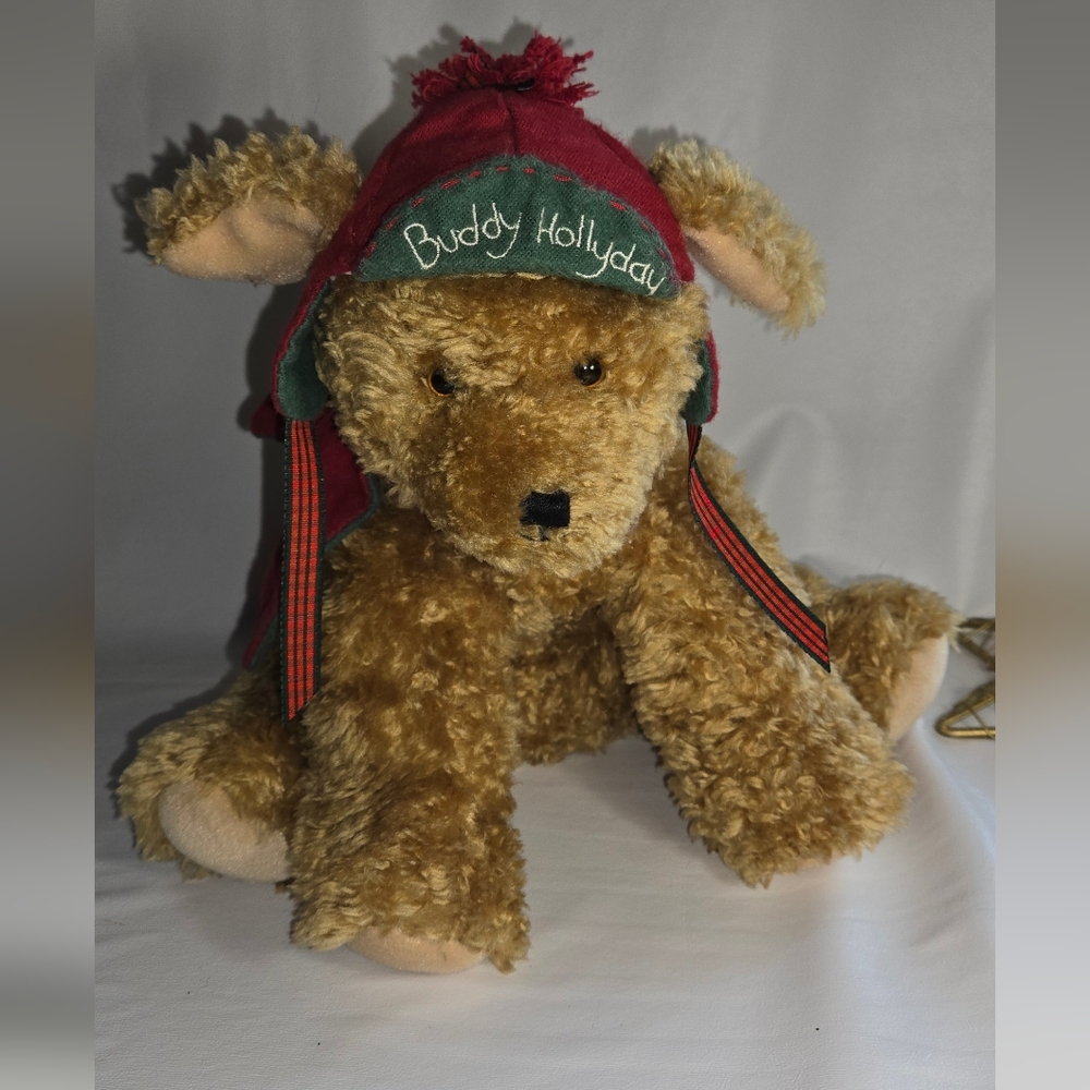 Buddy Hollyday Plush Puppy With Earflap Cap And Embroiderd Scarf